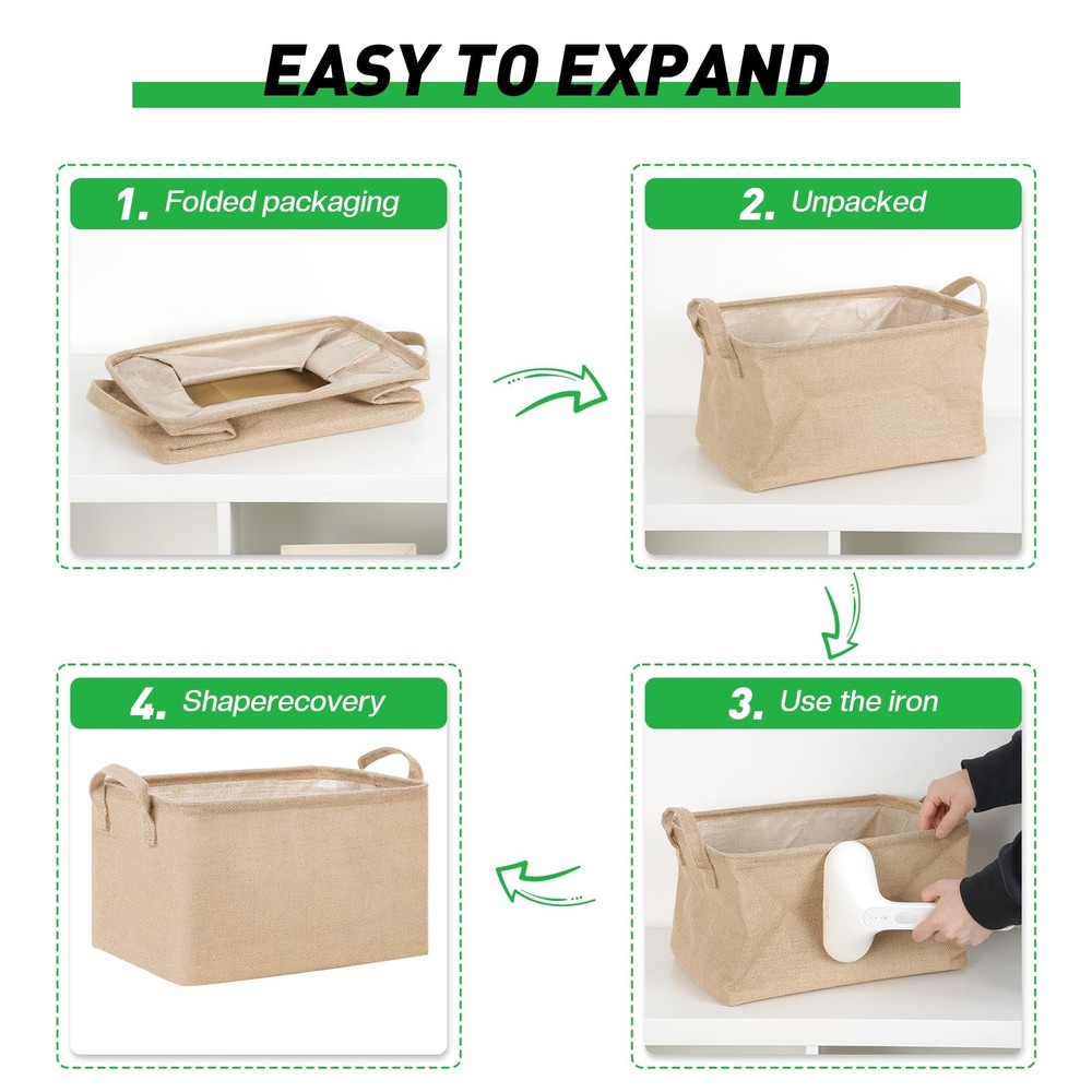 Rectangular Storage Basket,Collapsible Storage Bin with Hardboard,15" L x 10"...