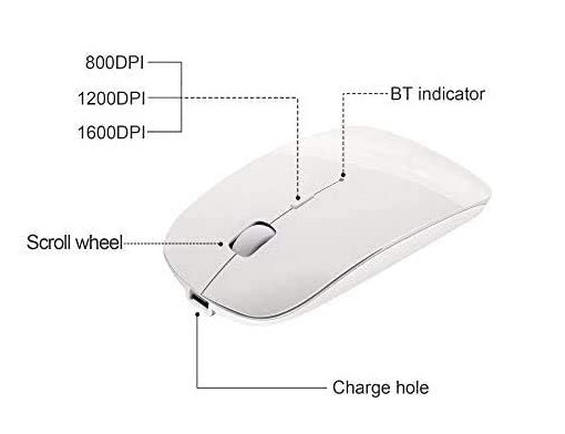 Tsmine Bluetooth Wireless Mouse, Slim Rechargeable Mouse Noiseless Click & 3 Adj