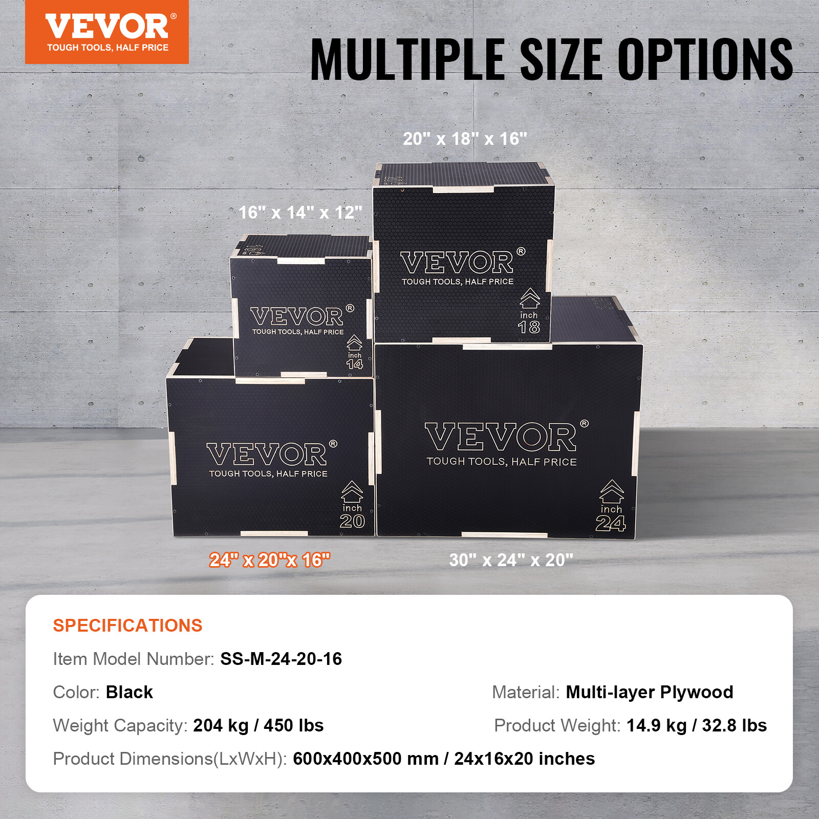 VEVOR 24/20/16 Inch 3 in 1 Plyometric Jump Box Fitness Exercise Plyo Box Wooden