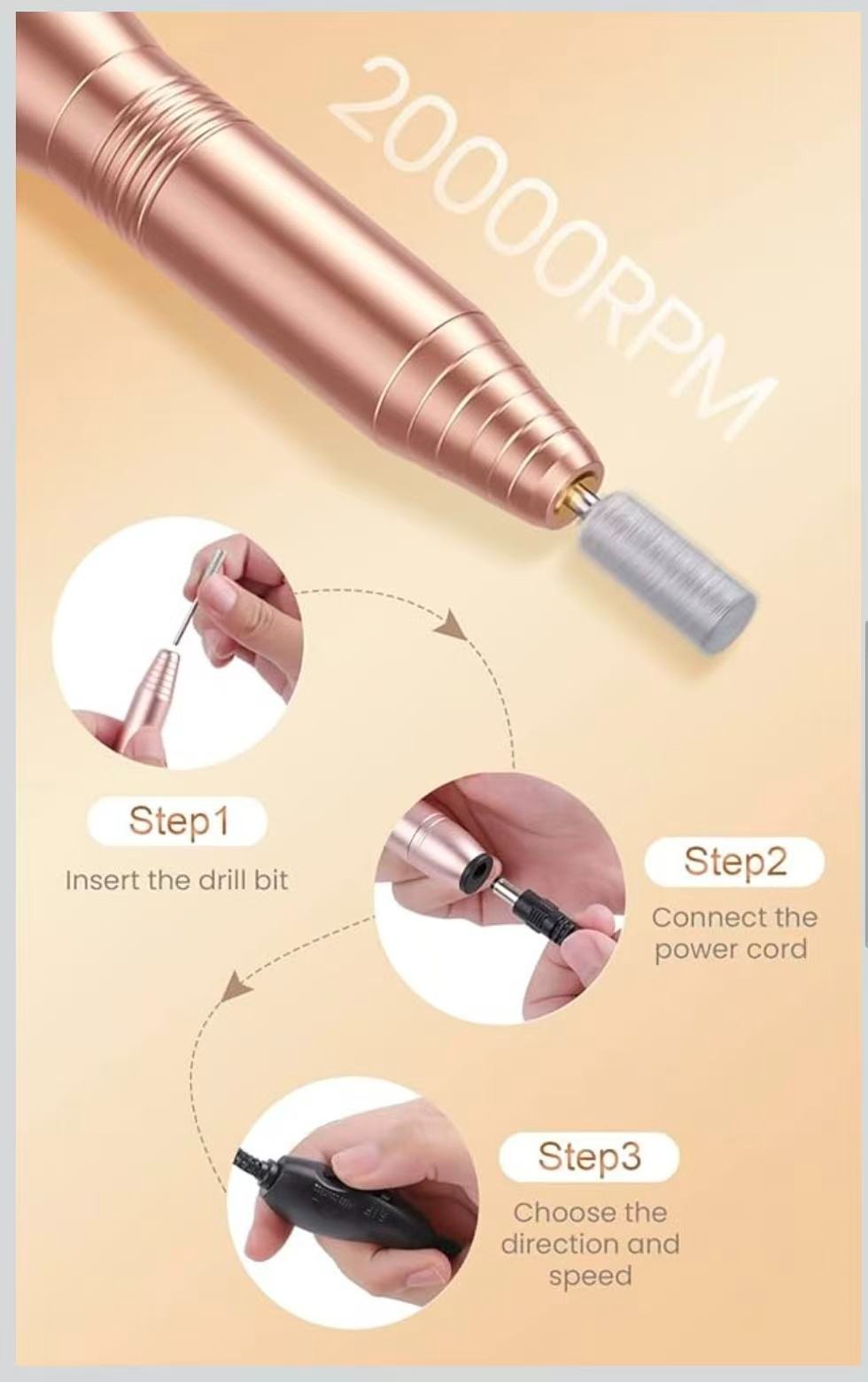 Professional Acrylic Nail Drill, USB Electric Nail Drill Machine, Portable Elect