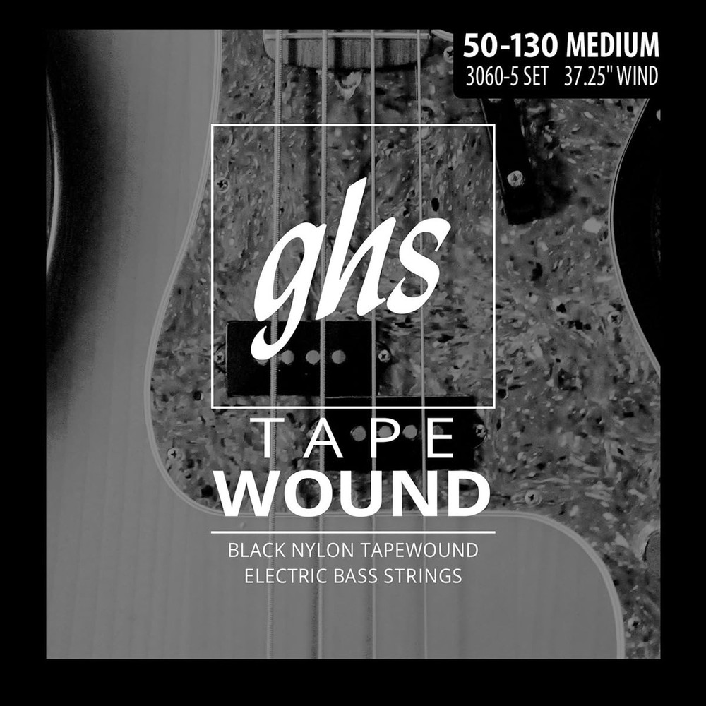 GHS Strings, Bass Strings, Black Tape Wound Bass 5 String Set, Medium, Model:...