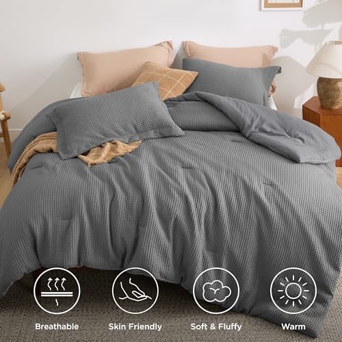 Waffle Comforter Set, Soft and Breathable Bedding King 03 - Dark Gray