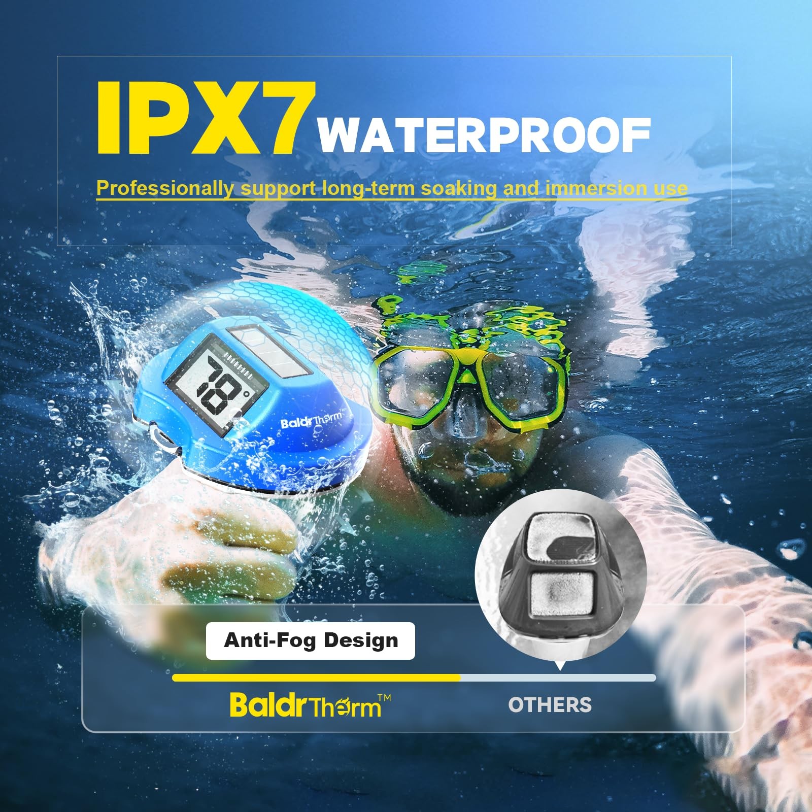 Pool Thermometer Solar Digital Floating, High Precision Large Screen Without ...