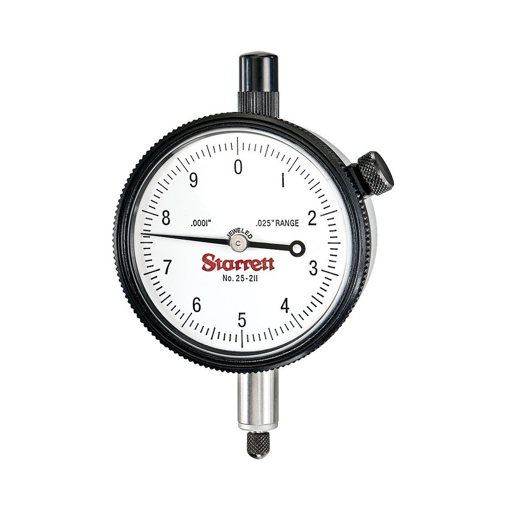 Starrett 25-211J Dial Indicator, 0-10 Continuous Dial 0-.025" Range