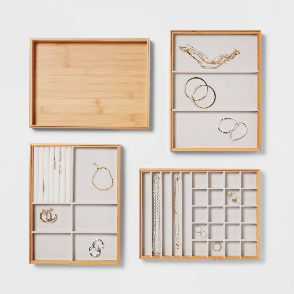 9" x 12" Stackable Bamboo Accessory Tray Set with Lid - Brightroom