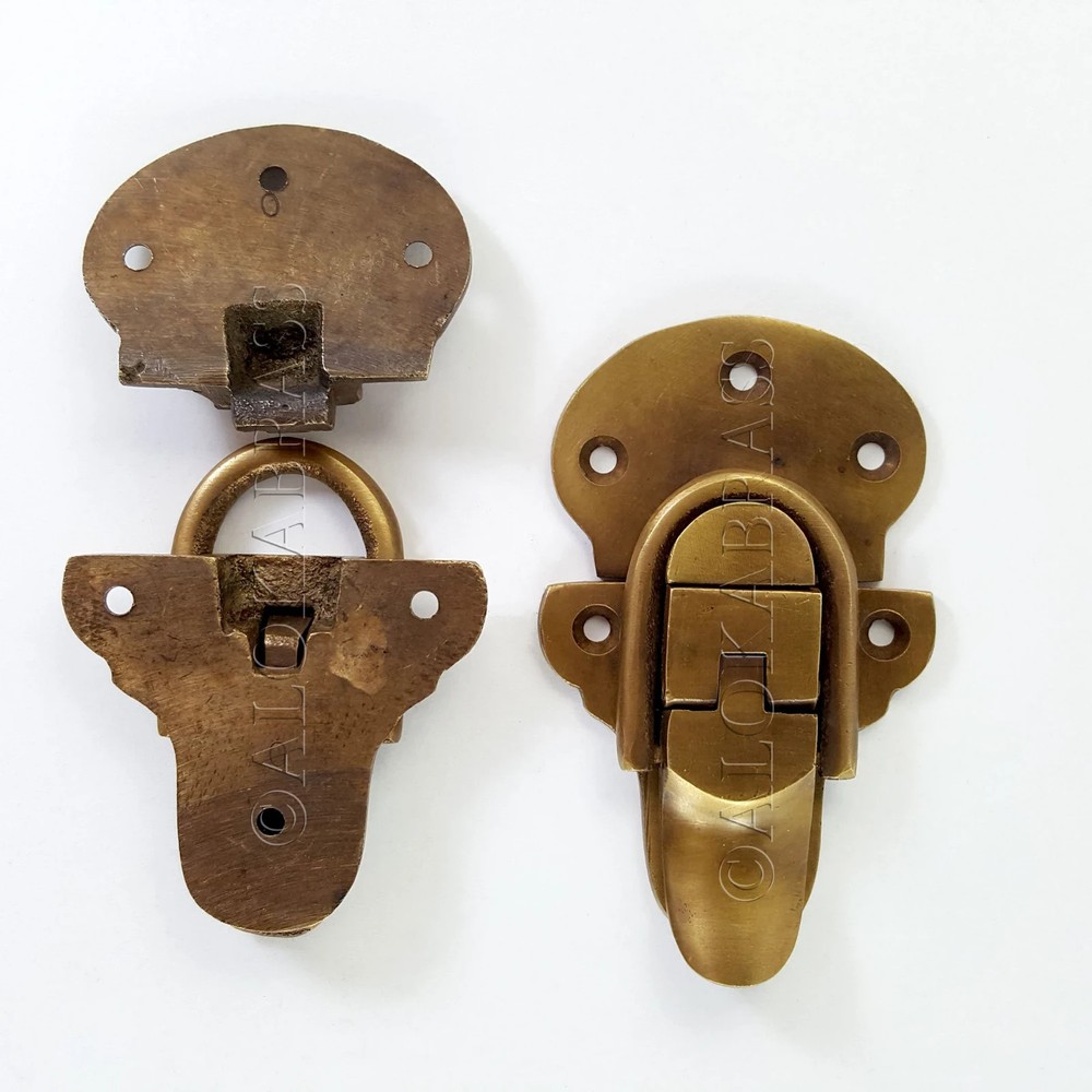 2 solid brass small 2.1/2" Trunk Catch Hasp latch for Suitcase box old Style