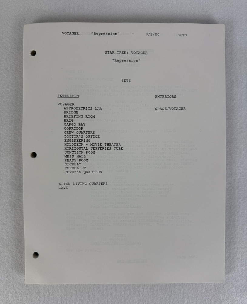 Star Trek Voyager “Repression” Final Draft Studio Script 08/01/2000