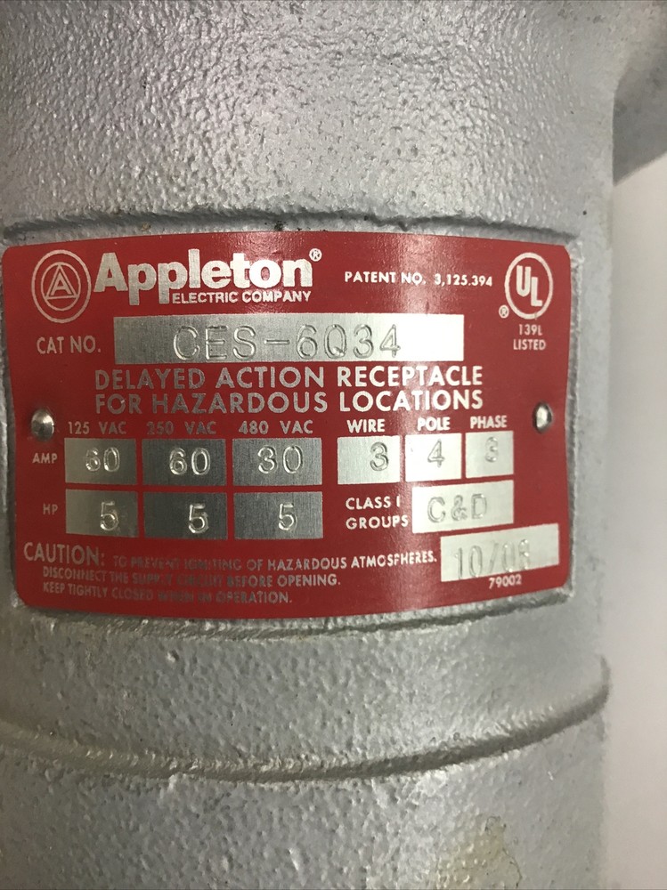 Appleton Delayed Action Receptive For Hazardous Locations See Description (B178)
