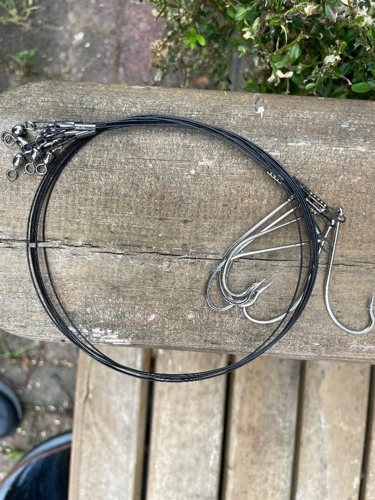 6 tope,ray wire trace rigs 5/0 oshaghnesy hook