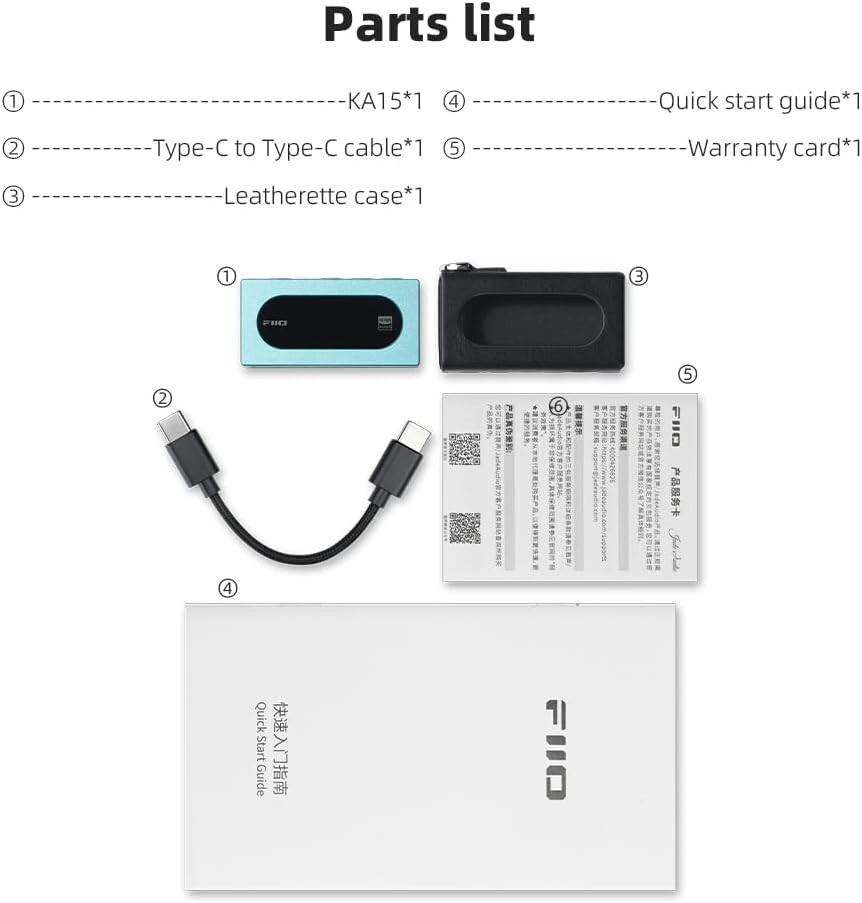 FiiO KA15 Headphone Amp, Portable USB DAC Dongle w/4.4 & 3.5mm (Midnight Black)