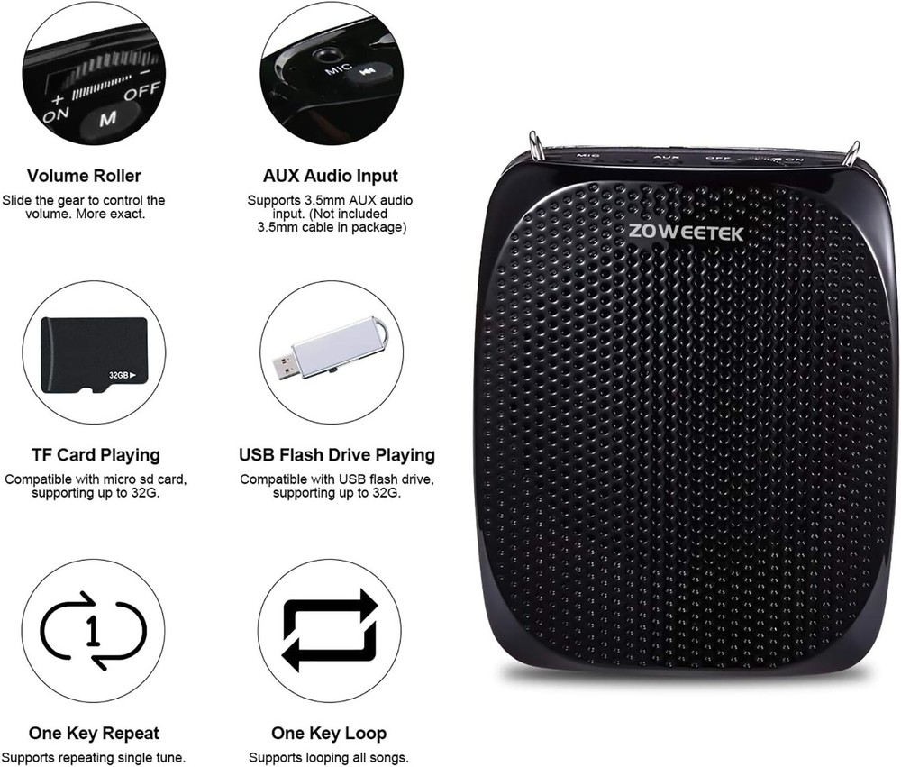 Portable Rechargeable Voice Amplifier with Wired Microphone