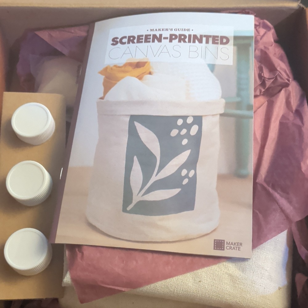 Maker Crate Screen-Printed Canvas Bins Kit with Paints, Screen & Guide