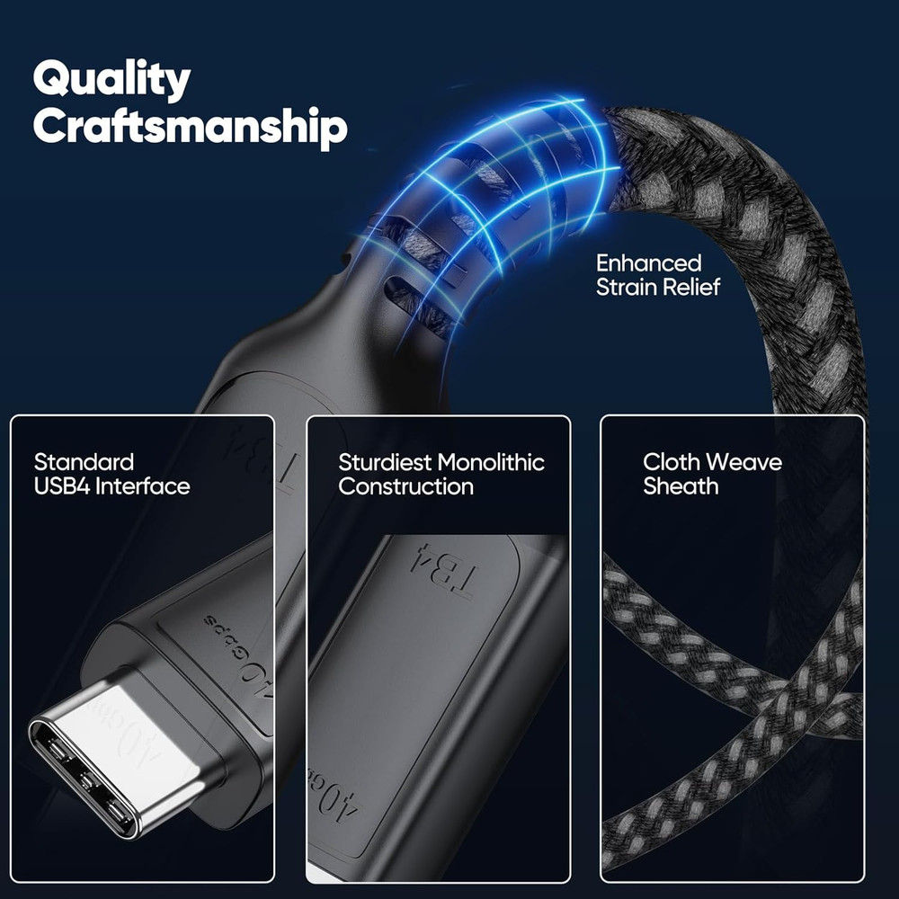 USB 4 Cable 6Ft for Thunderbolt 4, USB4 40Gbps High Speed Data Transfer, 8K@60Hz