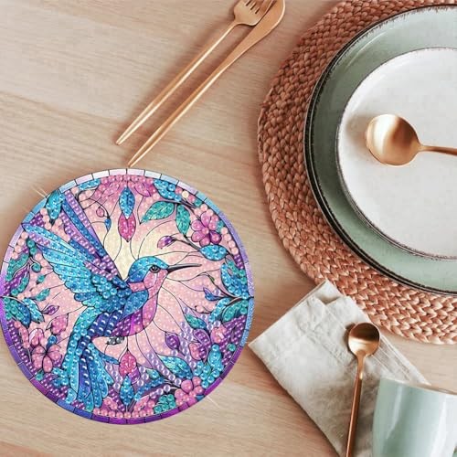 ijbnhd 8 Pieces Hummingbird Diamond Painting Coasters 4X4X0.1,
