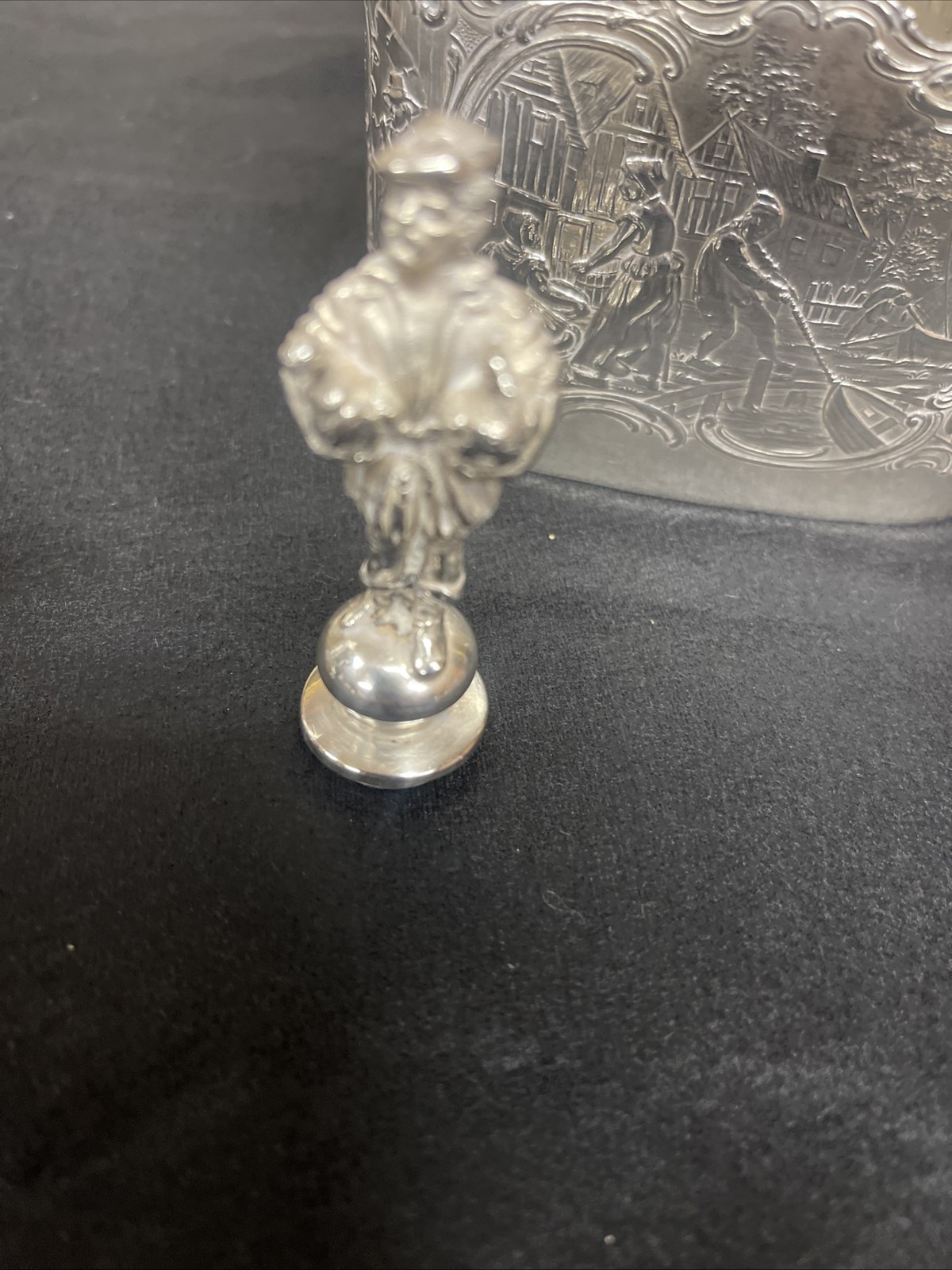 Pair Antique German Hanau Glass Decanters Bottles With sterling mounts / Tops