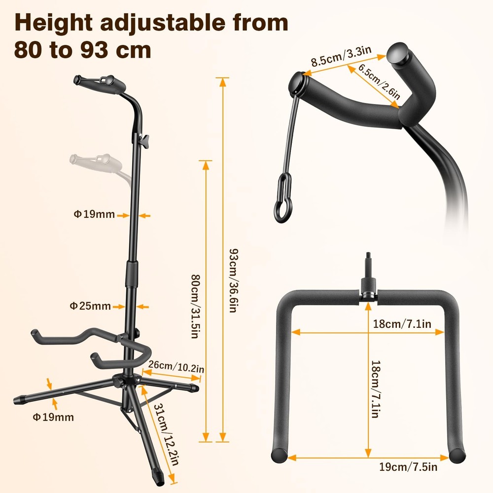Guitar Stand, 2 Pack Height Adjustable Foldable Guitar Stand with Secure Supp...