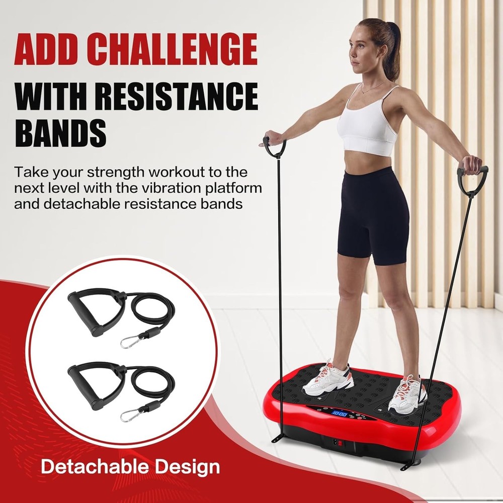 Portable Vibration Plate Exercise Machine with Resistance Bands & Remote Control