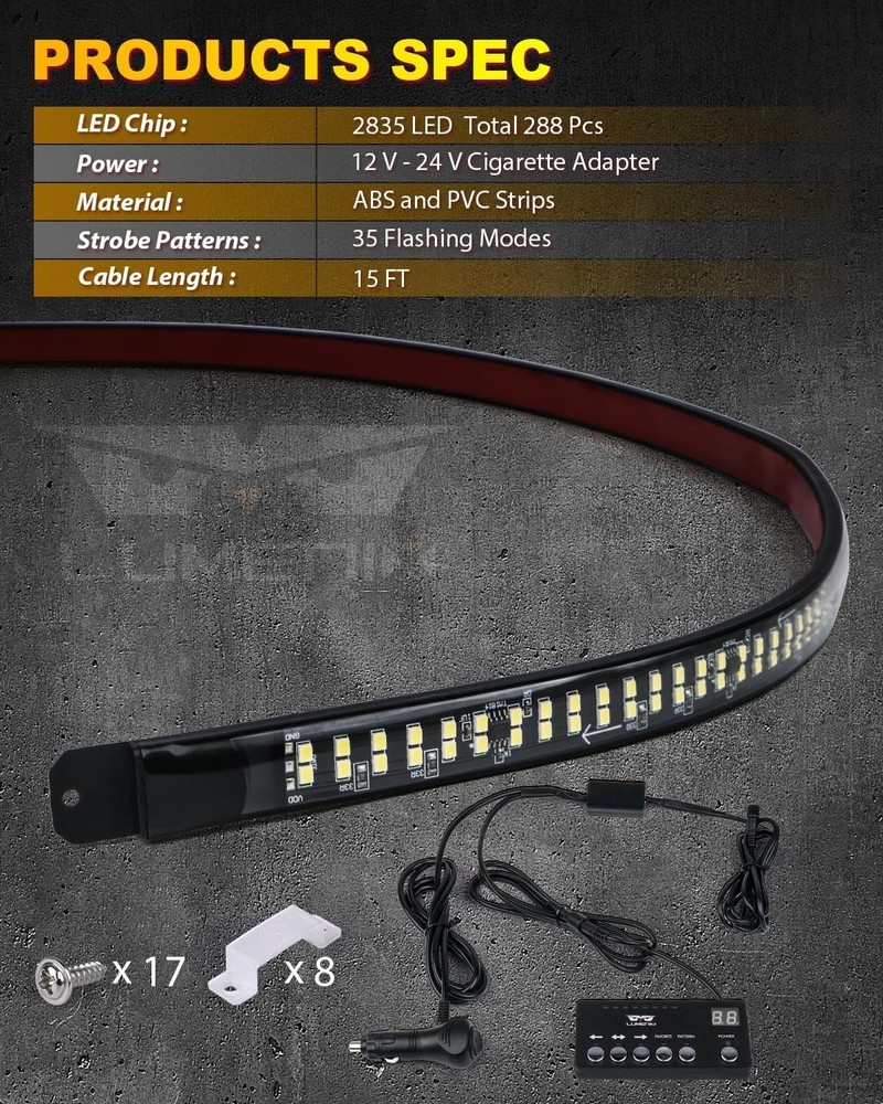 49" Inch Strobe Light Strips, Back Window | Tailgate White Amber-White Amber