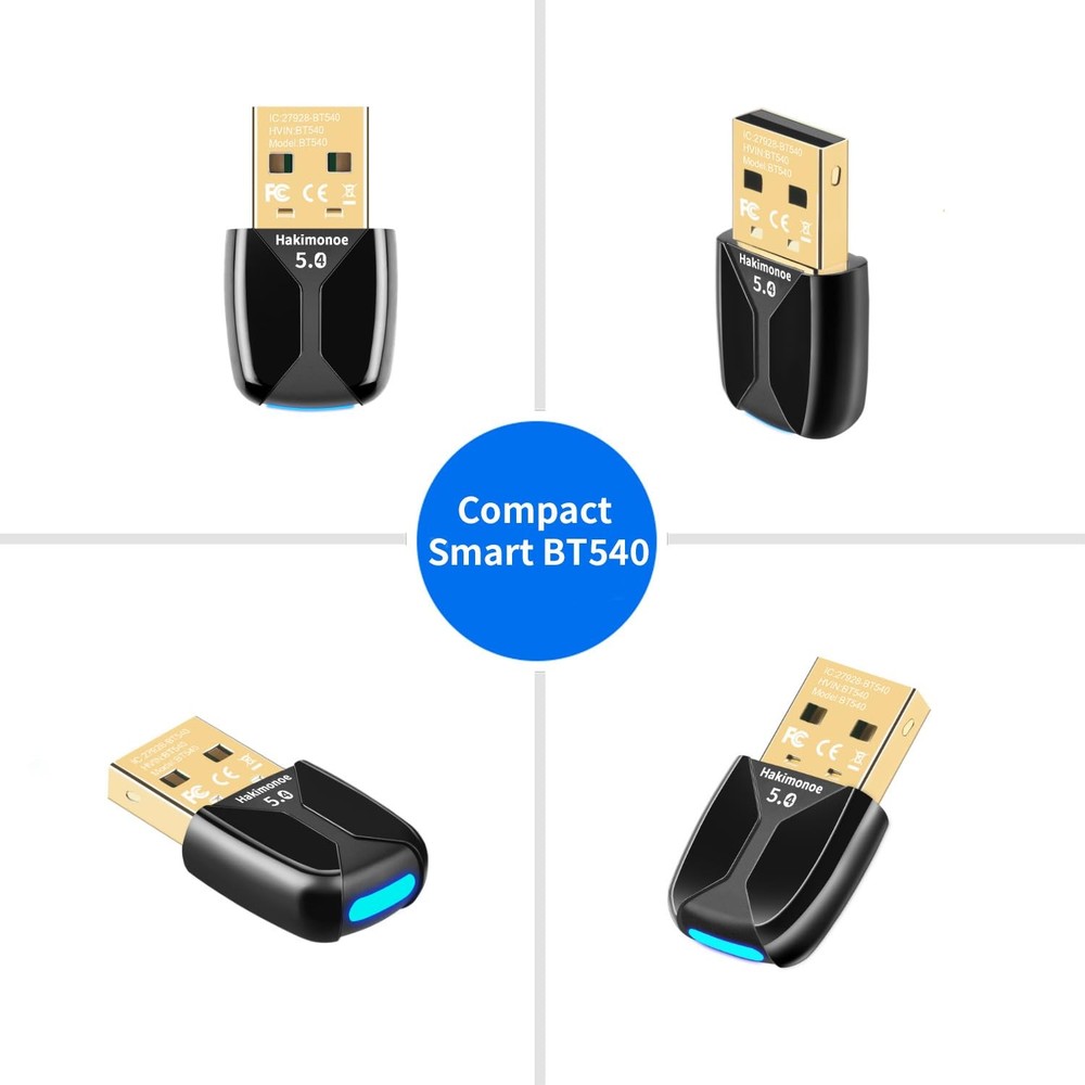 Hakimonoe Upgraded USB Bluetooth 5.4 Adapter for PC, Mini Size, Black