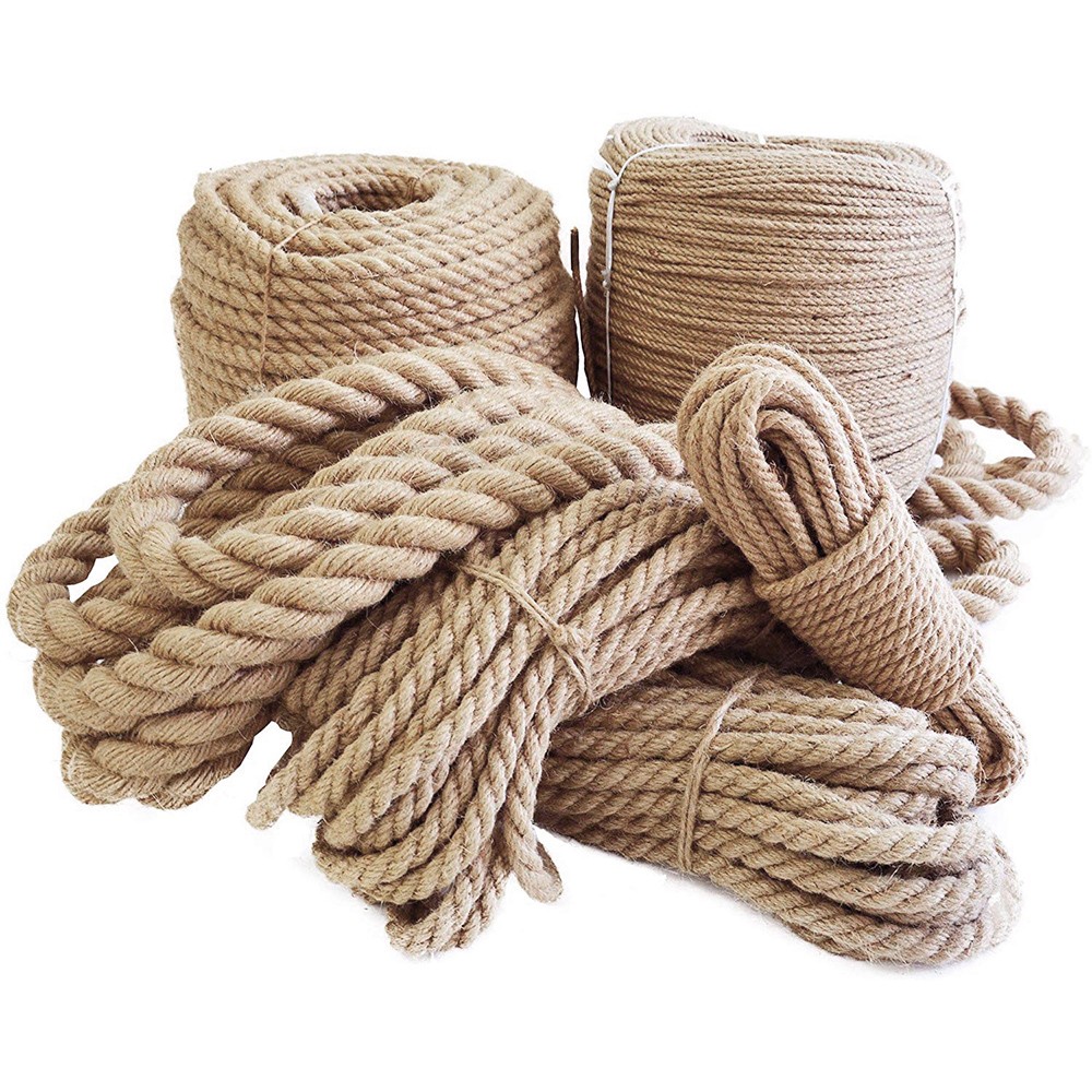 Natural Thick Hemp Rope Twisted Strong Jute Rope 4-Strand Burlap Rope for Craft