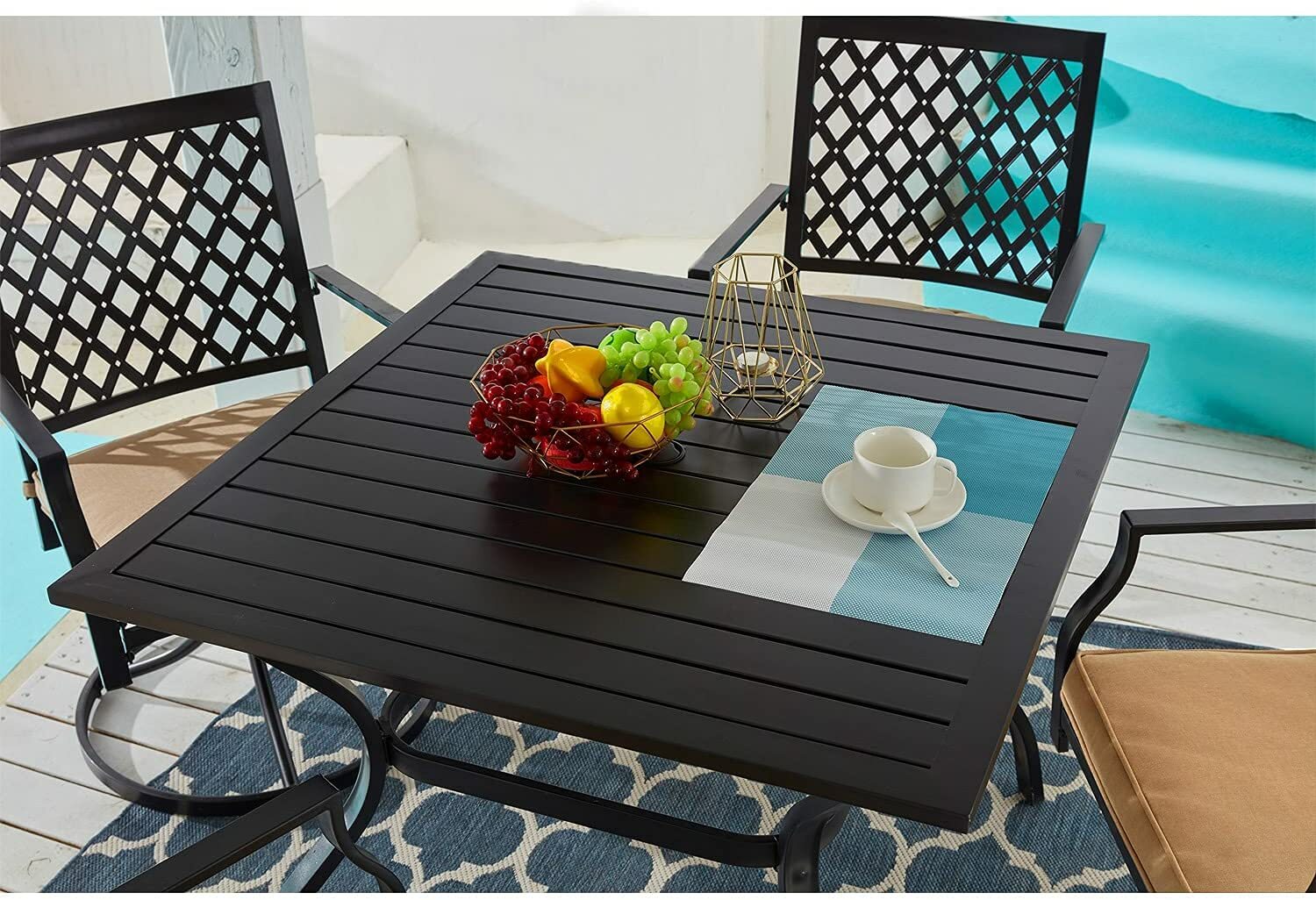 Patio Table with Umbrella Hole Outdoor Dining Table Metal Square for 4 Person