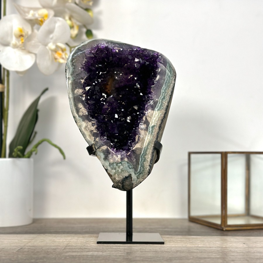 Amethyst Geode with Green Jasper Matrix on Stand. MWS2613