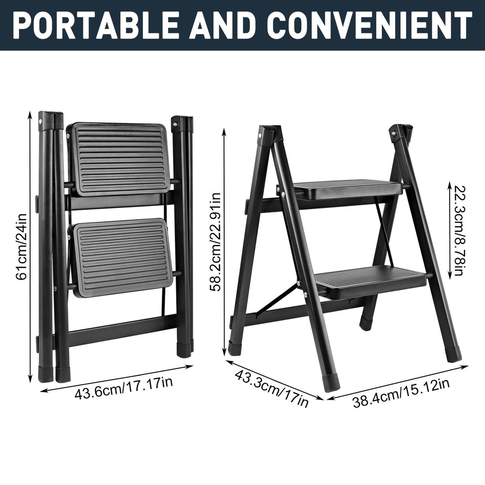 2-Step Ladder, Folding Step Stool for Kitchen/Closet/Garage, Sturdy & Lightwe...