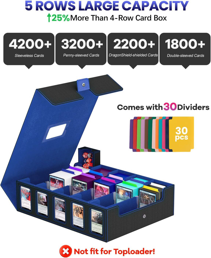 Trading Card Storage Box, 5 Row Card Deck Case with Commander Display & Portable