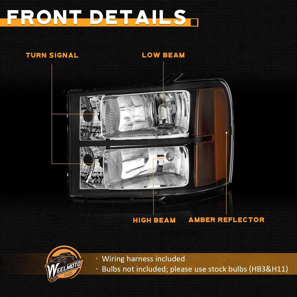 GMC Sierra Headlights 2007-2013 Black Housing Pair