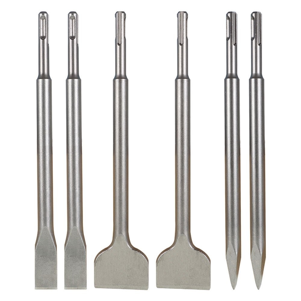 6 Piece Concrete Rotary Hammer Drilling Kit Including Point Chisel and Chisel