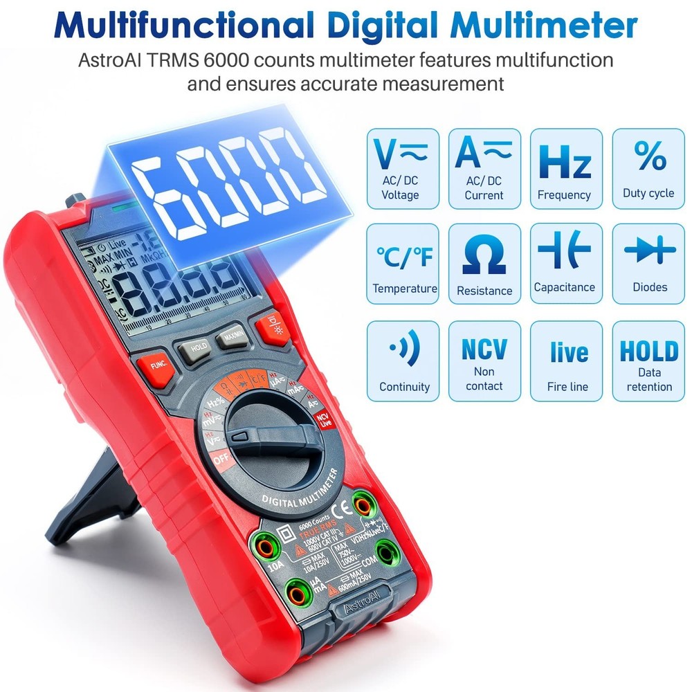 Digital Multimeter, TRMS 6000-Count Auto-Ranging Voltage Tester,