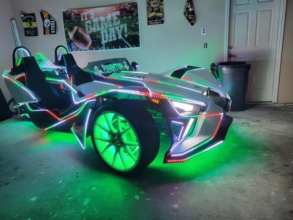 Four Rolls Quad Row 3PCS CHASING Wheel Lights for Slingshot 2015-2025 APP+Remote