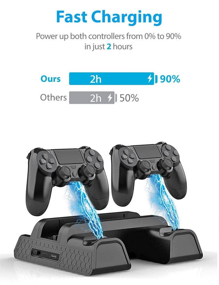 Vertical Stand for PS4 Slim - Cooling, Controller Charger & Game Storage