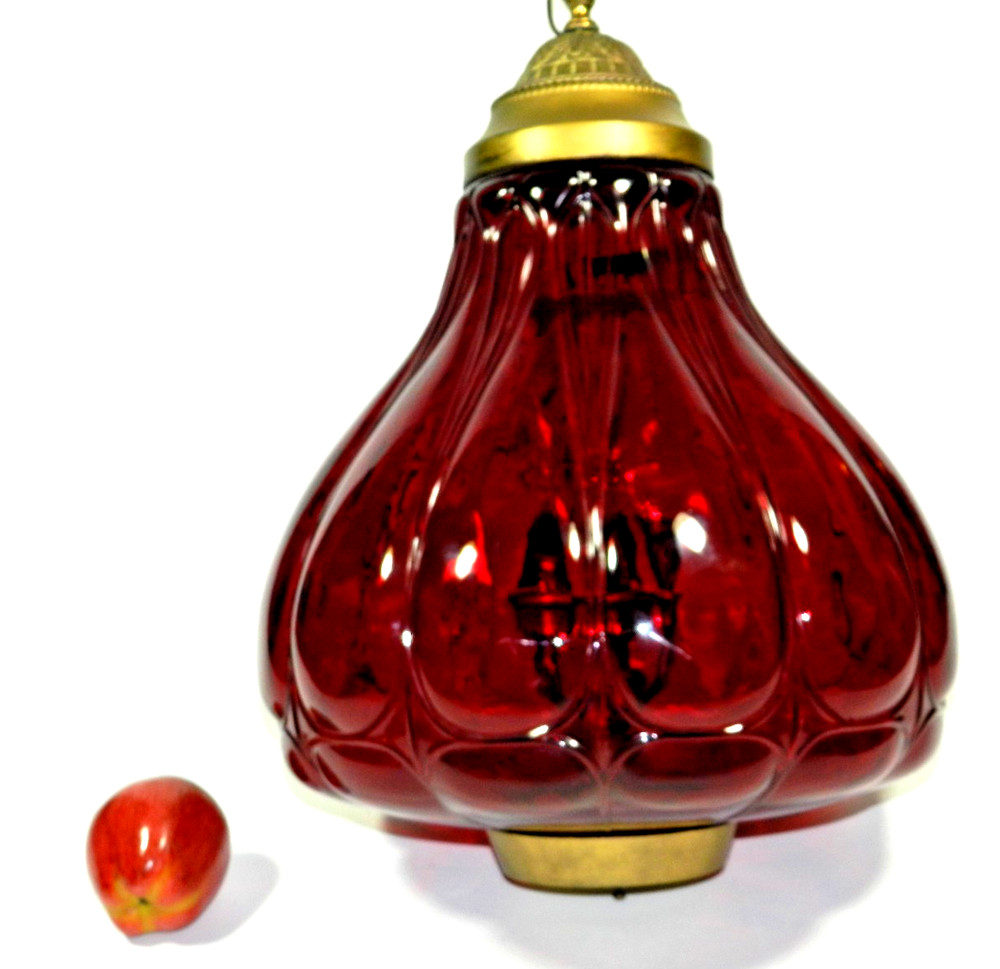 Vintage Ruby Red Glass Swag Hanging Light
