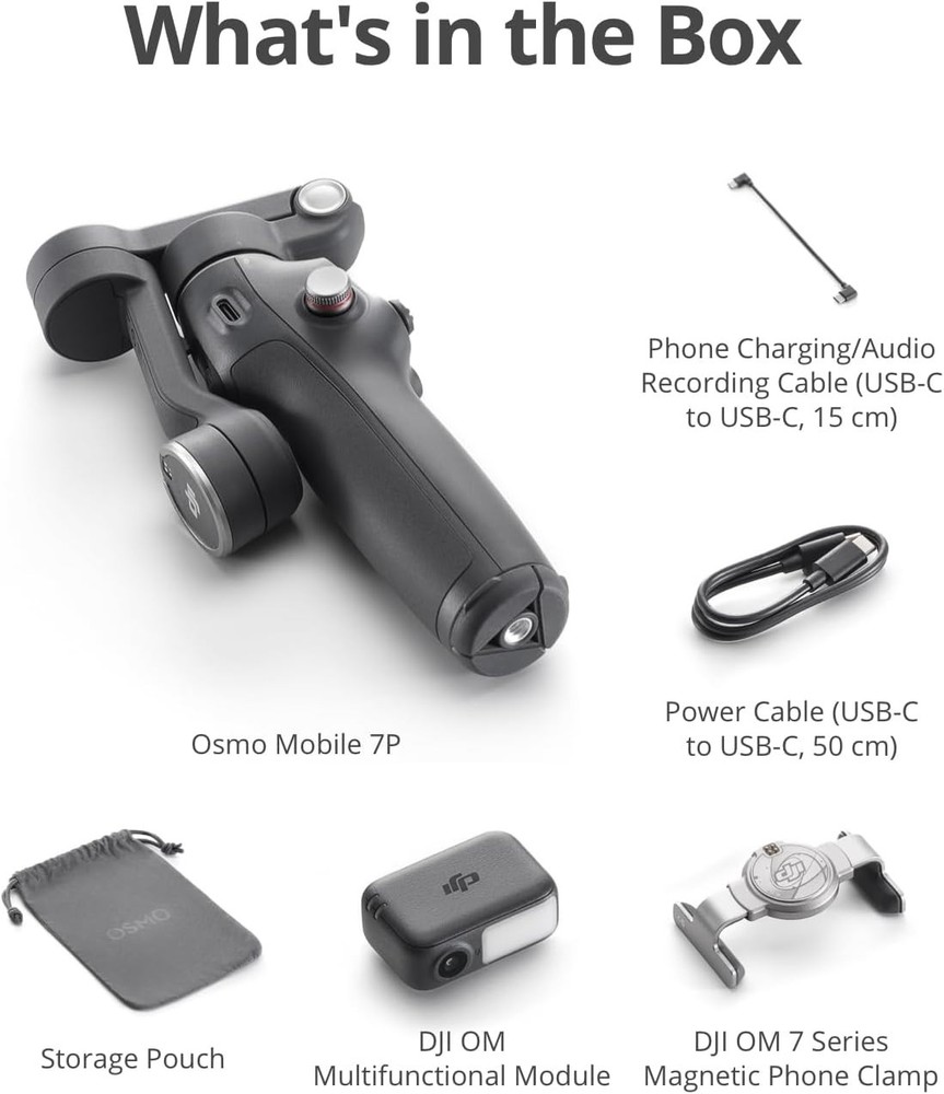DJI Osmo Mobile 7P Gimbal Stabilizer for iPhone, Android, Native Tracking, Light