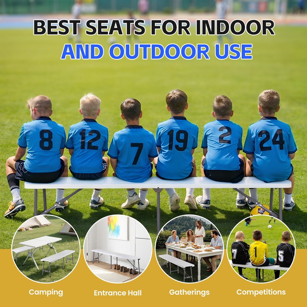 2X 6FT Plastic Foldtable Bench w/ Handles Outdoor Portable Stackable Bench Party