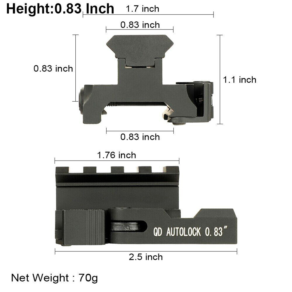0.83" Quick Release Riser Mount 4 Slots Red Dot Base Adapter 20mm Picatinny Rail