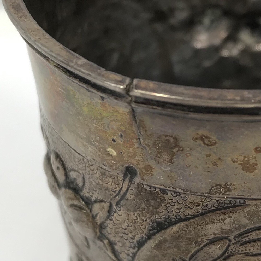 Antique 18th C German Embossed Silver Beaker “PHS” Possibly Andreas Lobenschrot