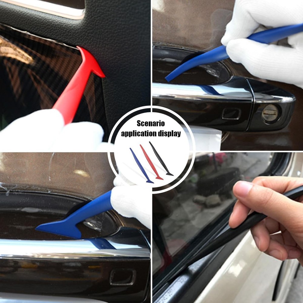 3PCS Car Micro Squeegee Curves Slot Tint Tool Set, Auto Vinyl Black+Red+Blue