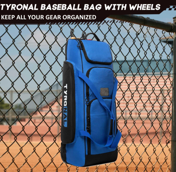 Baseball Bag with Wheels for 4 Bats,Soft Rolling Baseball Bag With Multi-Pockets