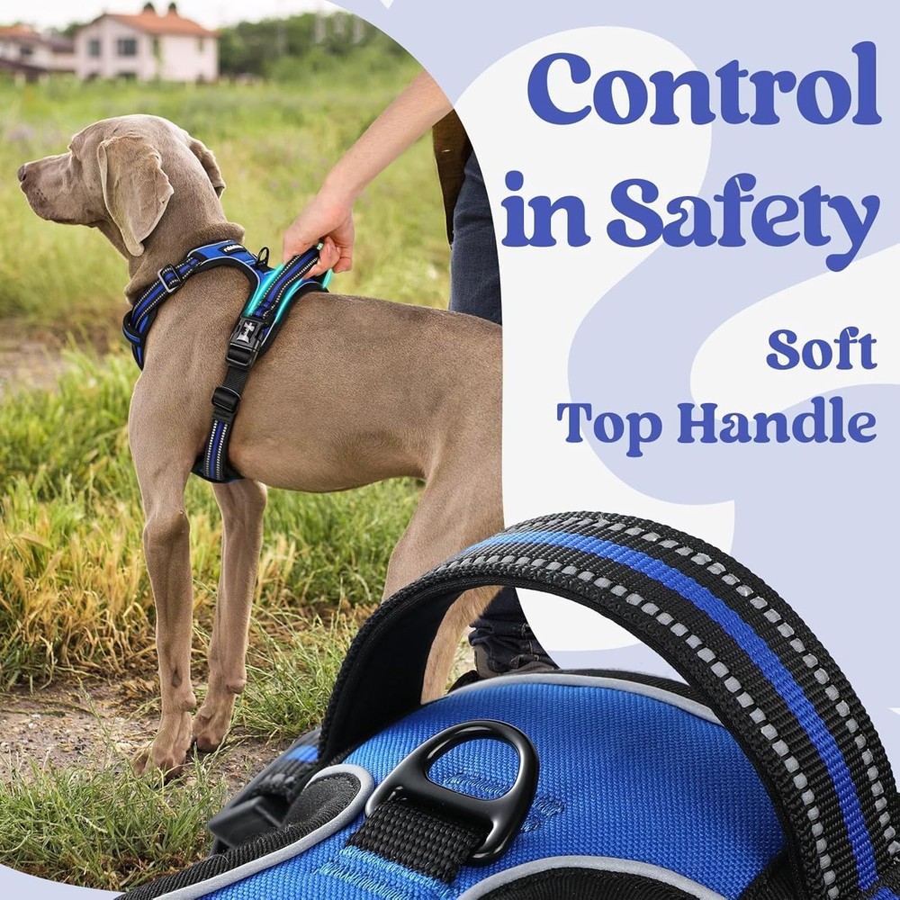 No Pull Dog Harness Large Reflective Control Handle Blue