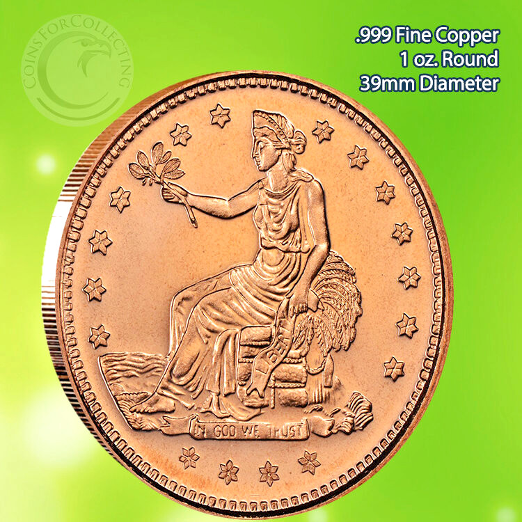 "Trade Dollar" Design 1oz .999 Copper round Eagle Back