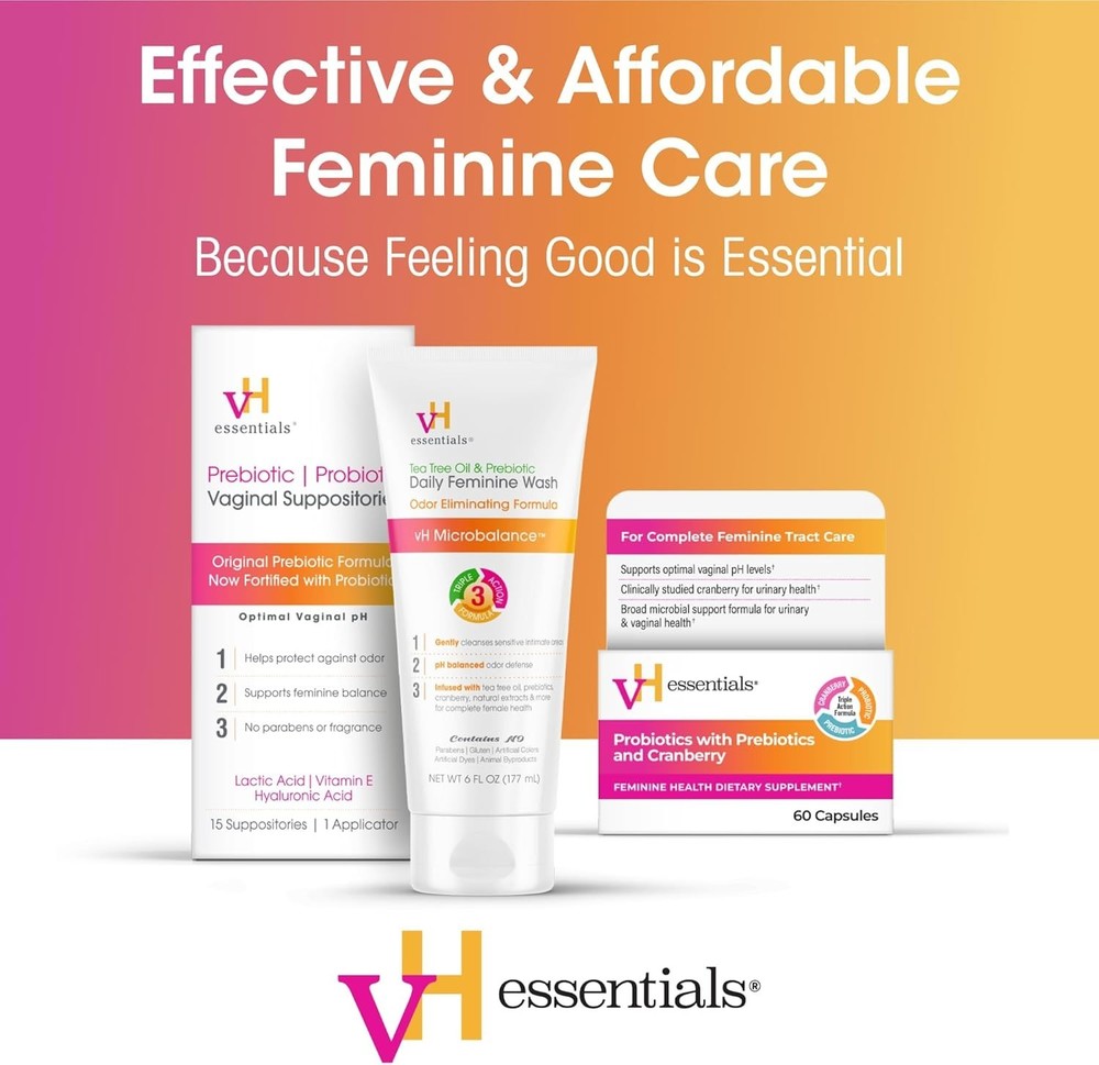 vH essentials Prebiotic pH Balanced Vaginal Suppositories – 15 Count
