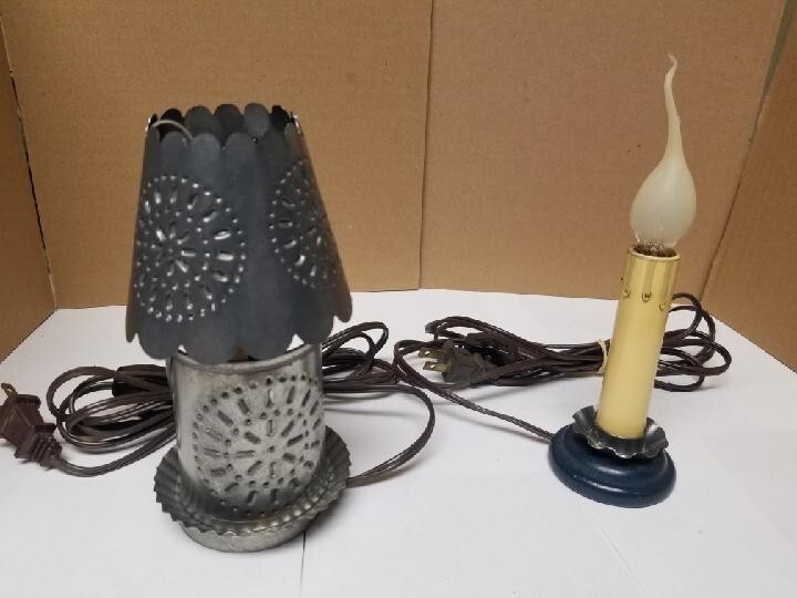Tin Candle Lamp Pair