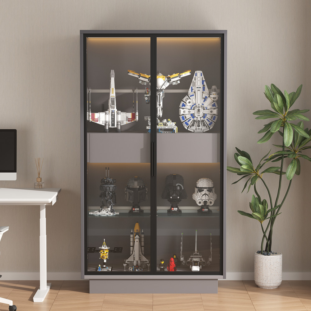 60.6'' Freestanding Display Cabinet with 2 Storage Drawers