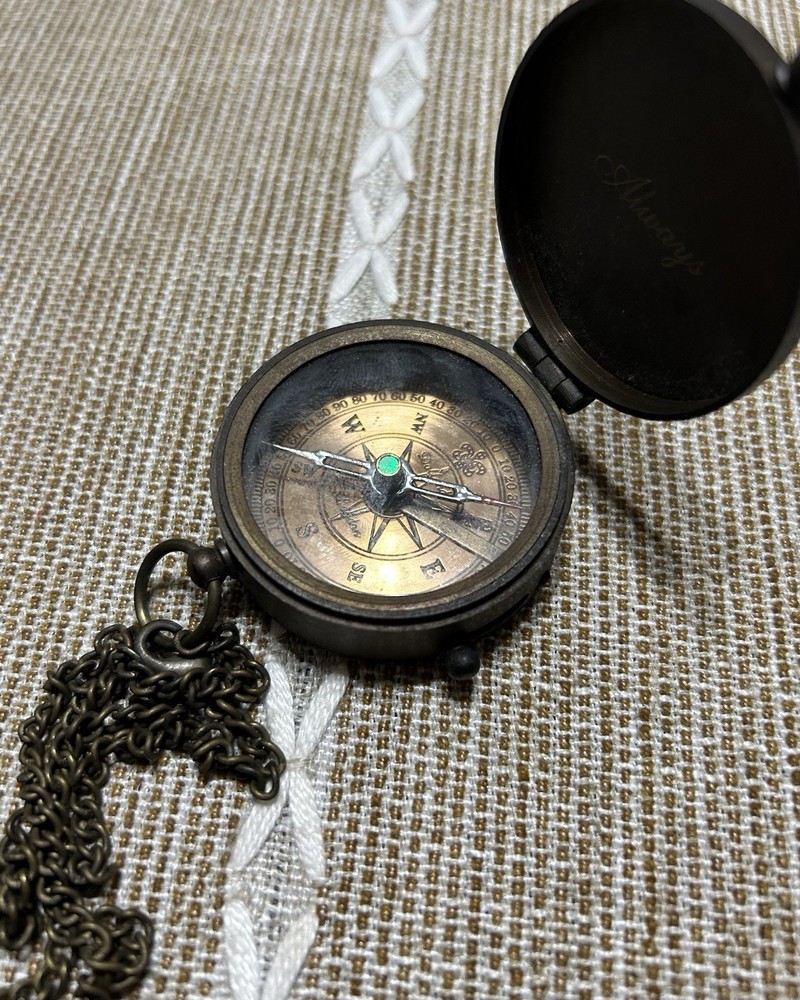 Antique Finish Solid Brass Pocket Compass With Engraving Navigational