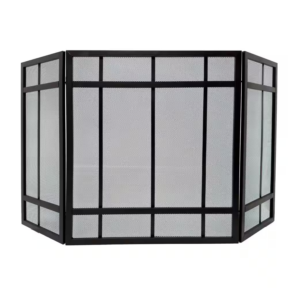 Mission Style 3-Panel Fireplace Screen