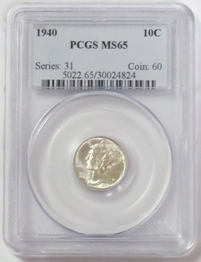 1940 SILVER MERCURY DIME PCGS MINT STATE 65