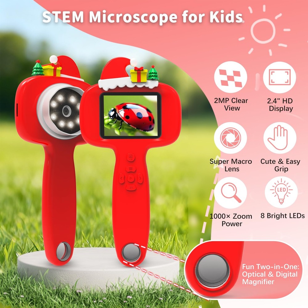 Microscope for Kids, 2.4" Handheld Digital Pocket - STEM Educational Tool