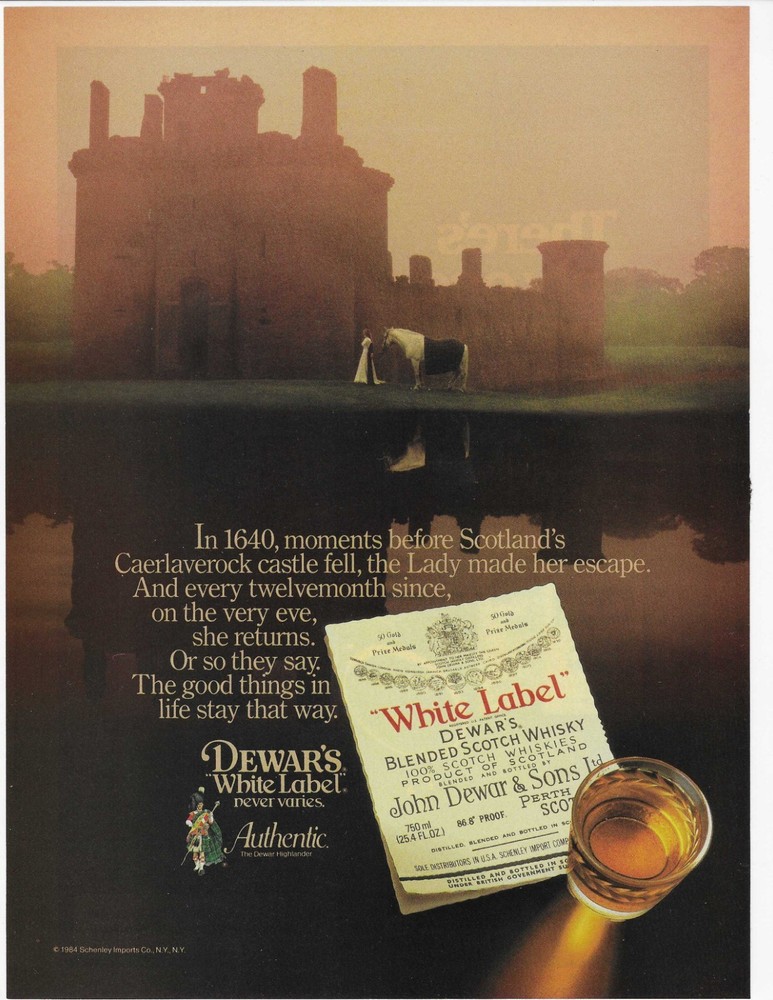 DEWAR'S WHITE LABEL NEVER VARIERS ORIGINAL PRINT AD